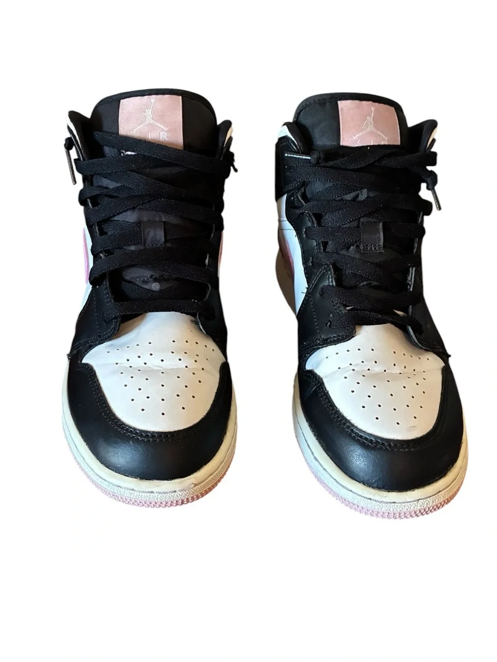 Nike Air Jordan 1 Mid Black White Pink Swoosh Youth Size 7